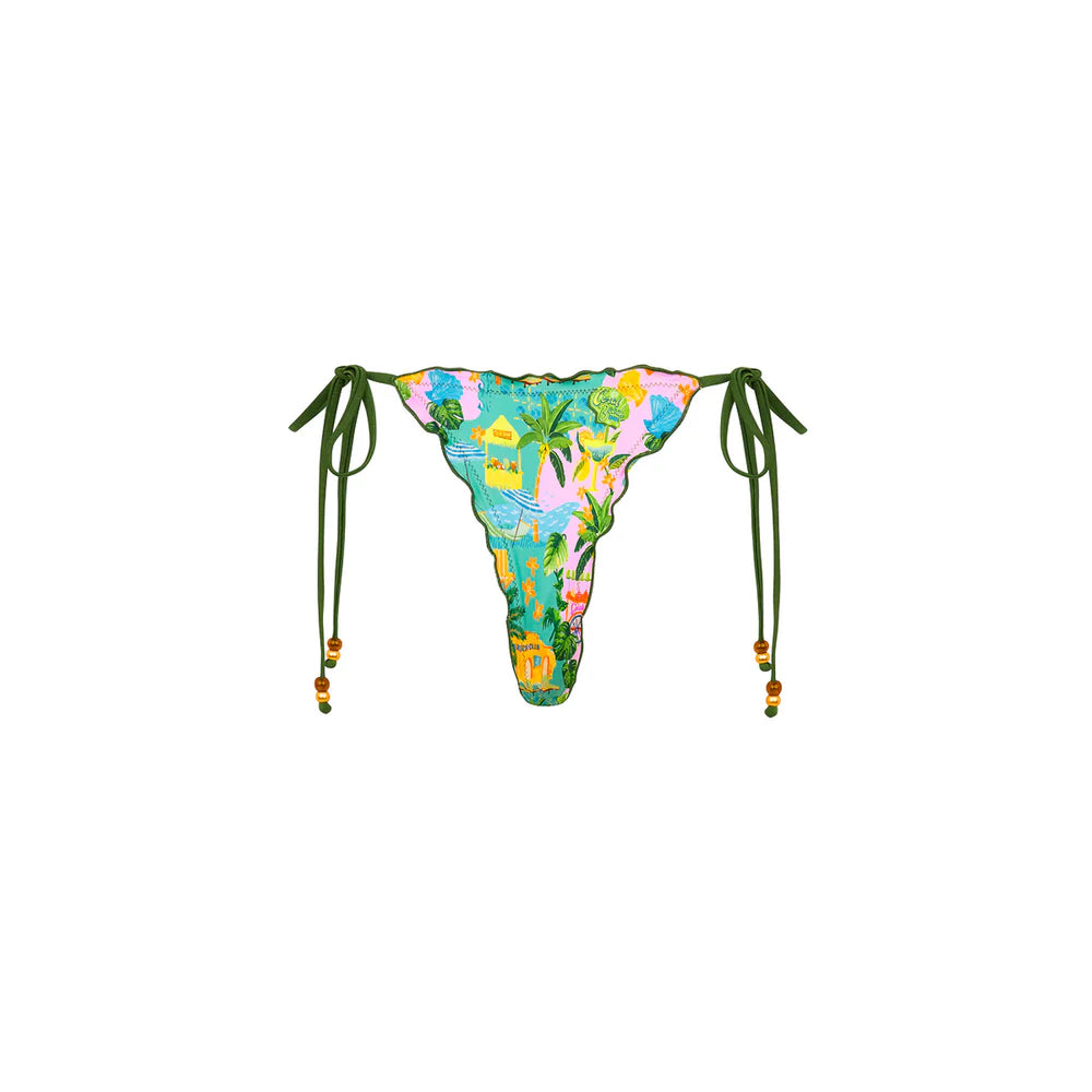 Kulani Kinis Sunlit Spritz Lettuce Edge Thong Tie Bikini Bottom