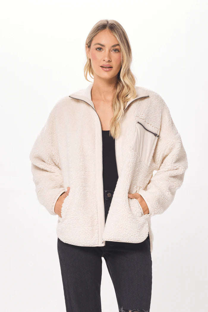 Vintage Havana Shearling Zip Front Jacket w/ Leather Combo