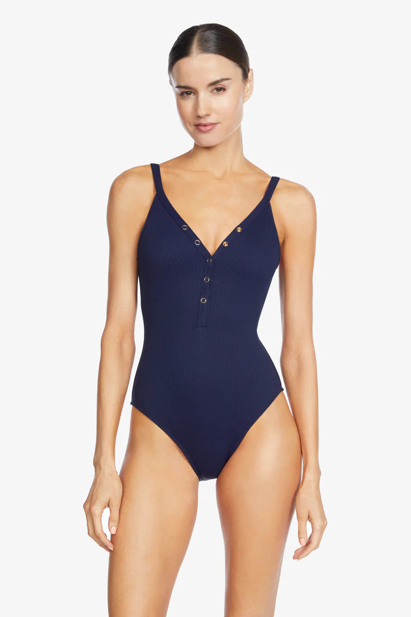 Robin Piccone Navy Amy V Neck One Piece
