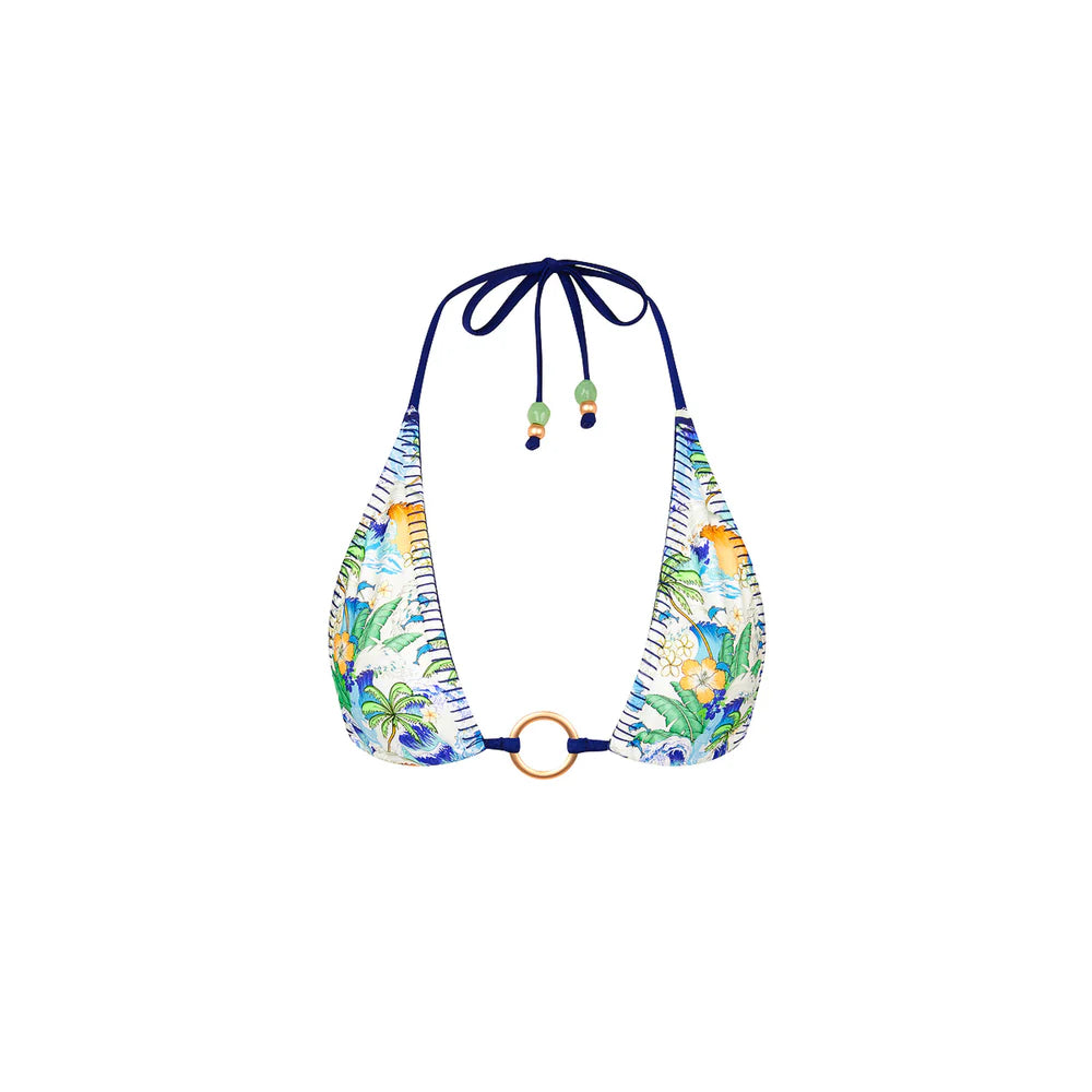 Kulani Kinis Blue Crush Lace Stitch Ring Halter Bikini Top